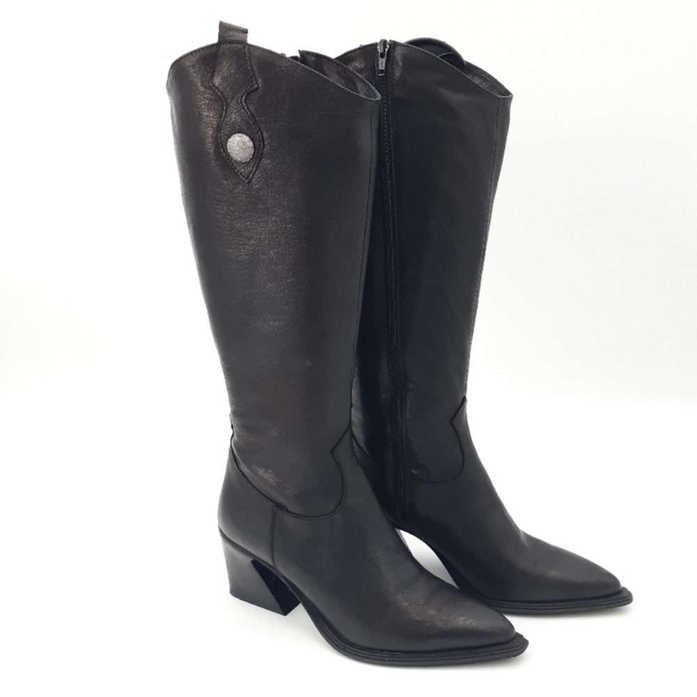 Emanuele Crasto | Tall Western Button Boots in Black Leather